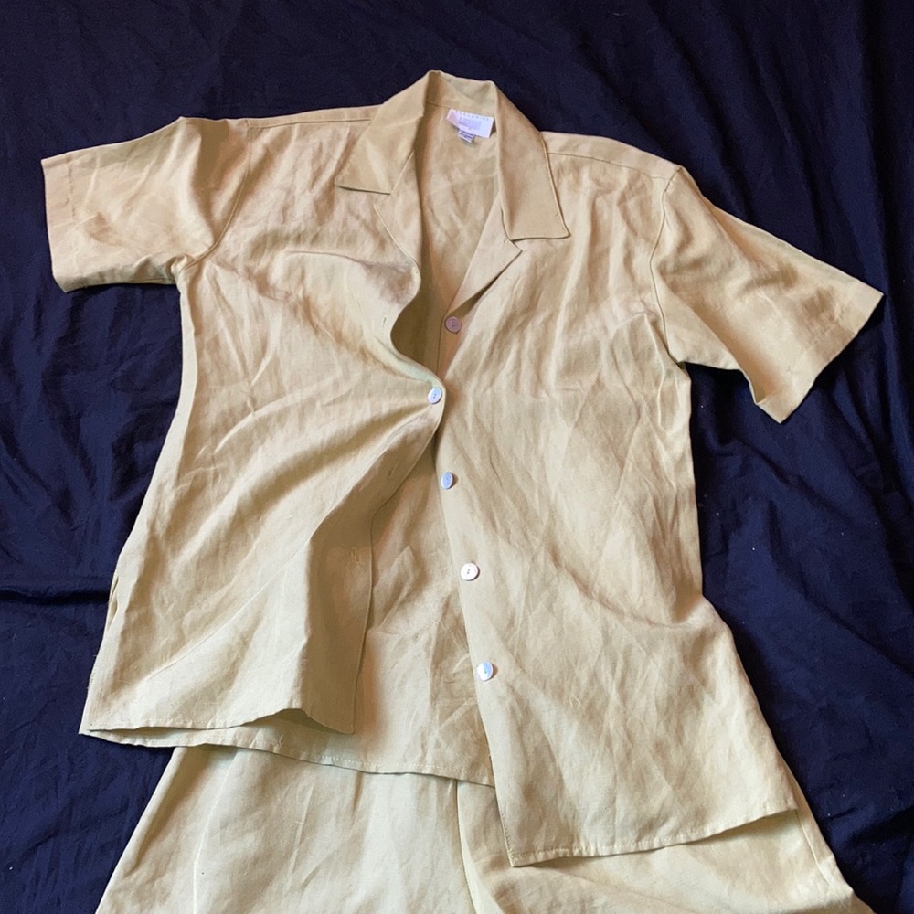 Lime green shorts and button on collard shirt